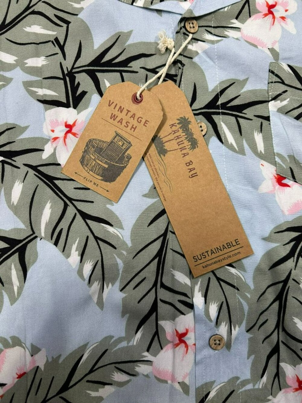Kahuna Bay Mens S Short Sleeve Button-Up Hawaiian Shirt With Tropical Leaf & Flo - Picture 6 of 10